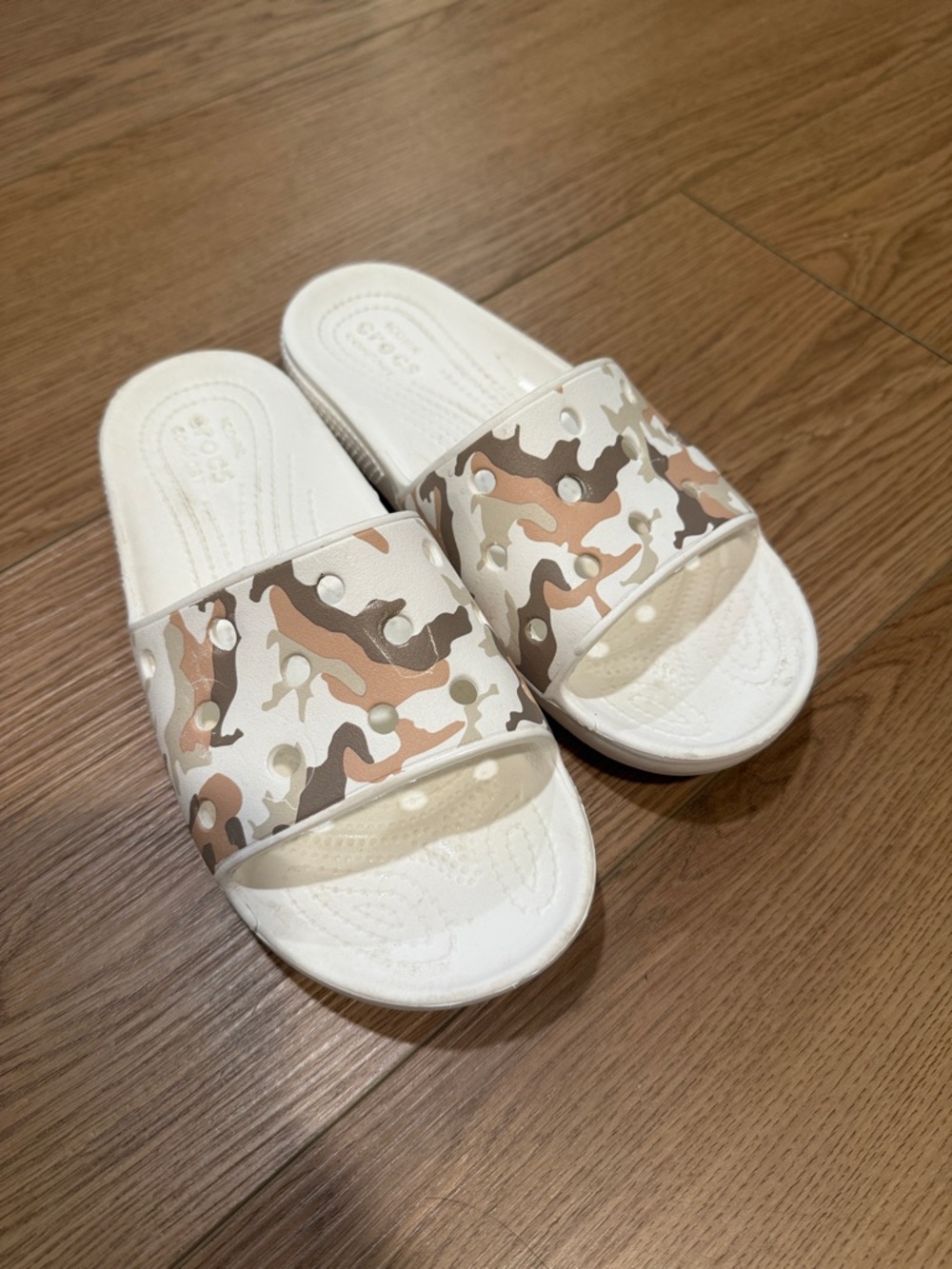 Neutral Camo Croc Slides